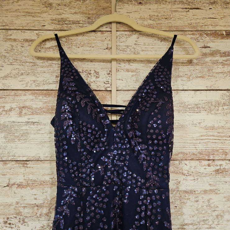 NAVY SPARKLY LONG EVENING GOWN