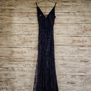 NAVY SPARKLY LONG EVENING GOWN