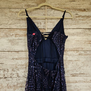 NAVY SPARKLY LONG EVENING GOWN