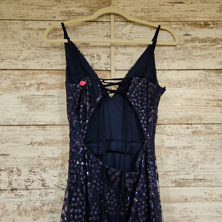 NAVY SPARKLY LONG EVENING GOWN