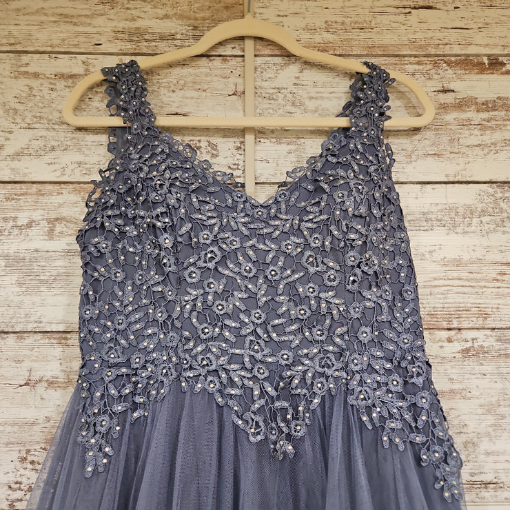 BLUE/FLORAL A LINE GOWN