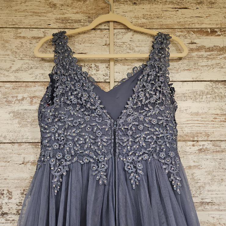 BLUE/FLORAL A LINE GOWN