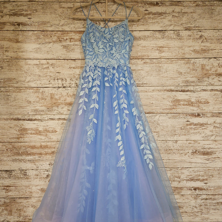 BLUE/FLORAL SPARKLY A LINE GOW