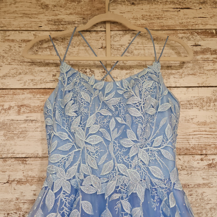 BLUE/FLORAL SPARKLY A LINE GOW