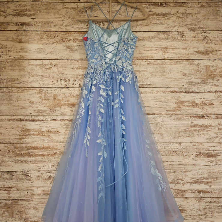 BLUE/FLORAL SPARKLY A LINE GOW