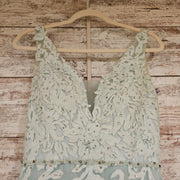 GREEN/WHITE FLORAL A LINE GOWN