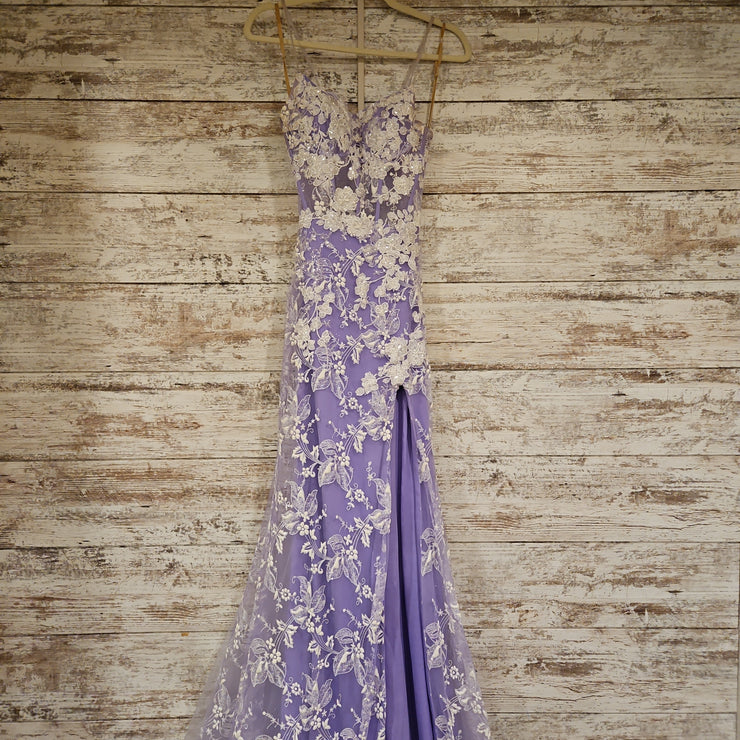 PURPLE/WHITE FLORAL LONG DRESS