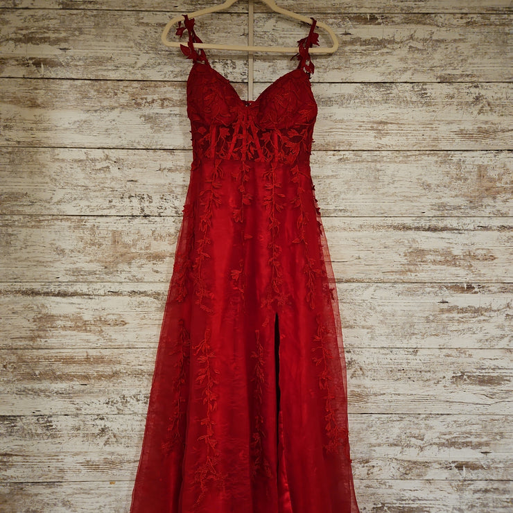 RED/FLORAL A LINE GOWN
