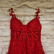 RED/FLORAL A LINE GOWN