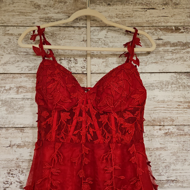 RED/FLORAL A LINE GOWN
