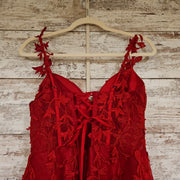 RED/FLORAL A LINE GOWN