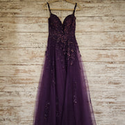 PURPLE SPARKLY A LINE GOWN