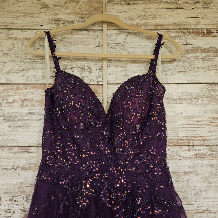 PURPLE SPARKLY A LINE GOWN