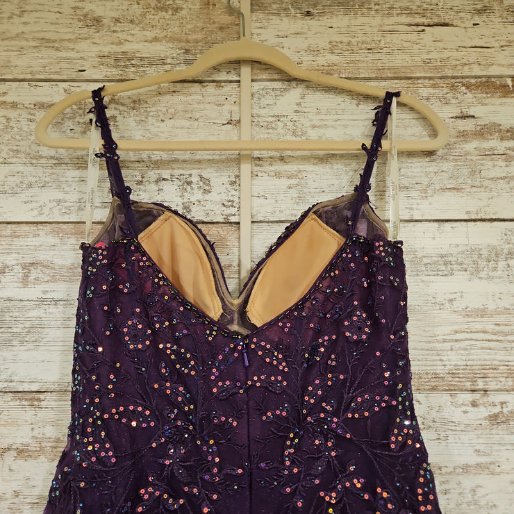 PURPLE SPARKLY A LINE GOWN