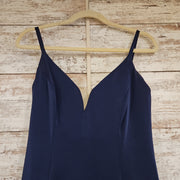 NAVY FITTED LONG EVENING GOWN