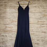 NAVY FITTED LONG EVENING GOWN