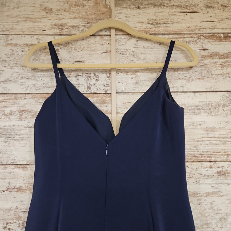 NAVY FITTED LONG EVENING GOWN
