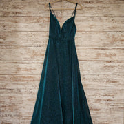 GREEN SPARKLY A LINE GOWN-NEW