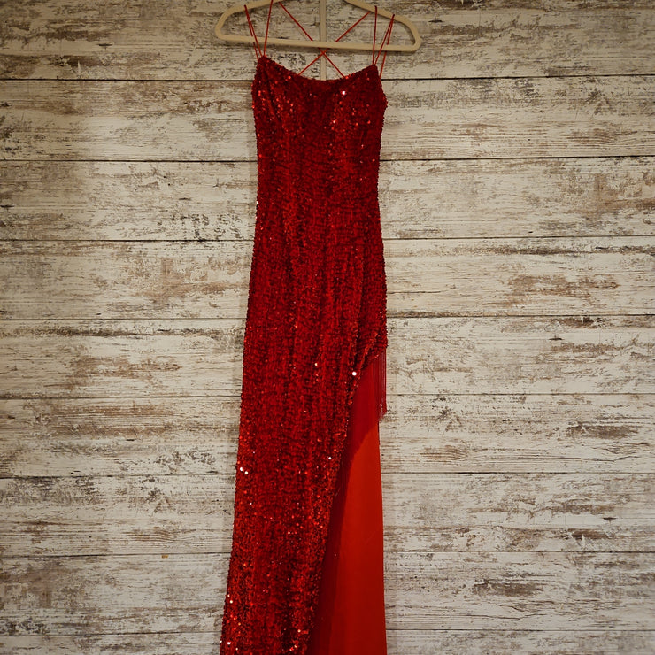 RED FULL SEQUIN LONG DRESS-NEW