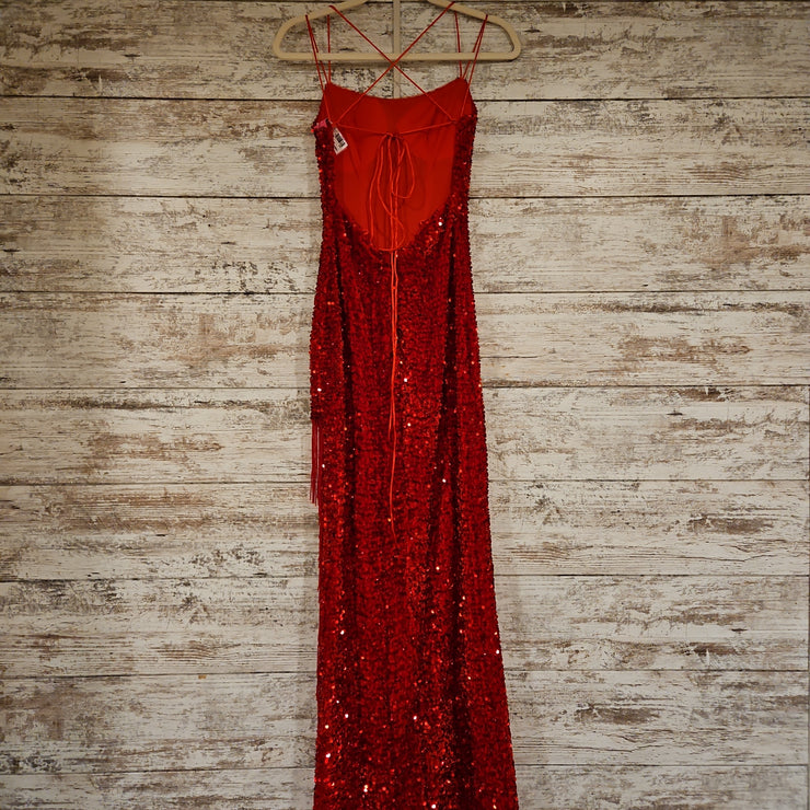 RED FULL SEQUIN LONG DRESS-NEW