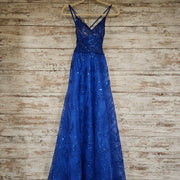 ROYAL BLUE SPARKLY A LINE GOWN