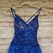 ROYAL BLUE SPARKLY A LINE GOWN