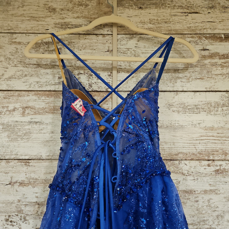 ROYAL BLUE SPARKLY A LINE GOWN