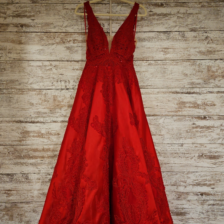 RED/FLORAL A LINE GOWN