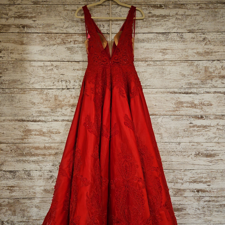 RED/FLORAL A LINE GOWN