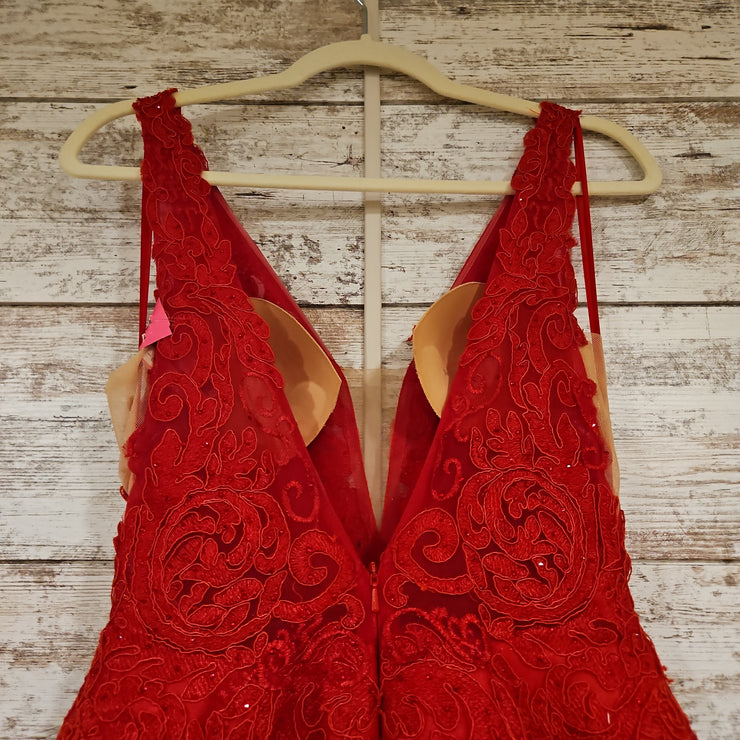 RED/FLORAL A LINE GOWN
