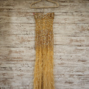 GOLD BEADED FEATHER LONG DRESS