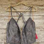 GRAY/FLORAL A LINE GOWN (NEW)