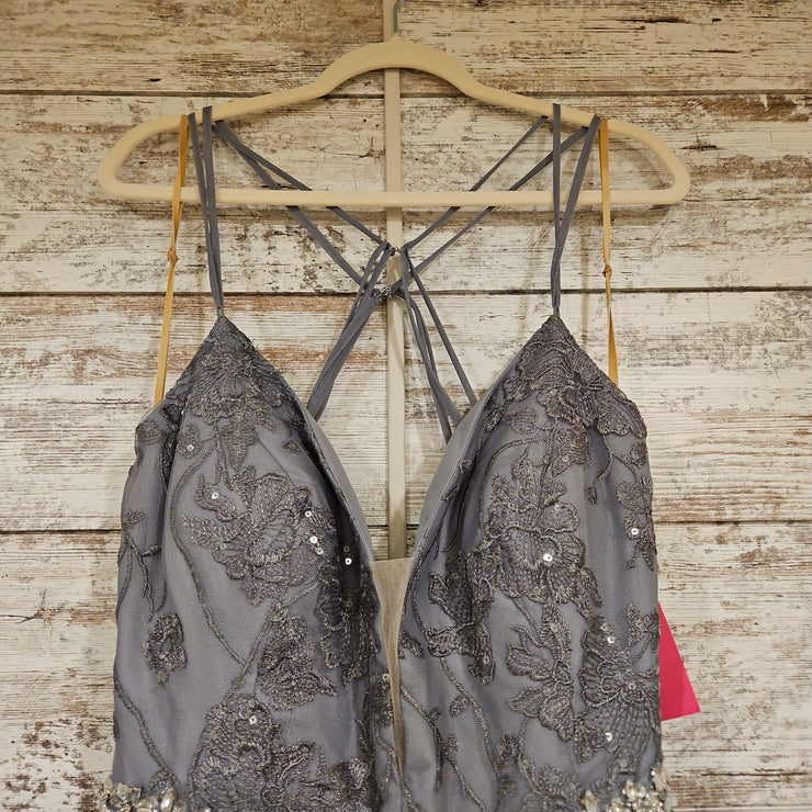 GRAY/FLORAL A LINE GOWN (NEW)