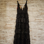 BLACK SPARKLY TIERED DRESS