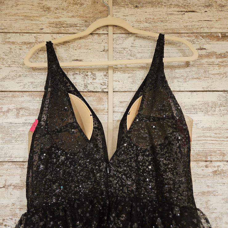 BLACK SPARKLY TIERED DRESS