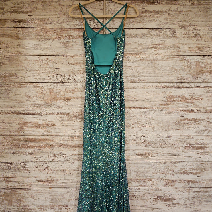 GREEN FULL SEQUIN LONG DRESS