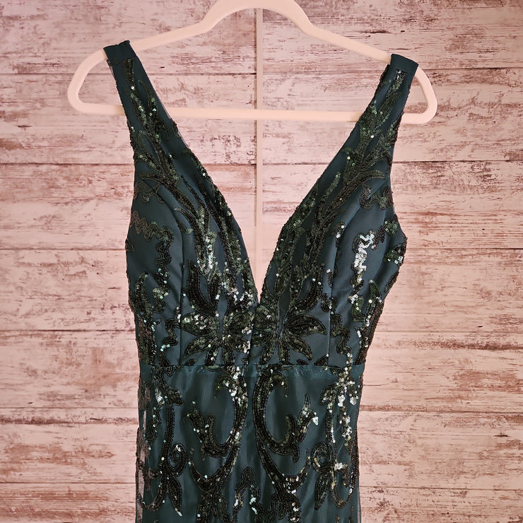 GREEN SPARKLY LONG DRESS