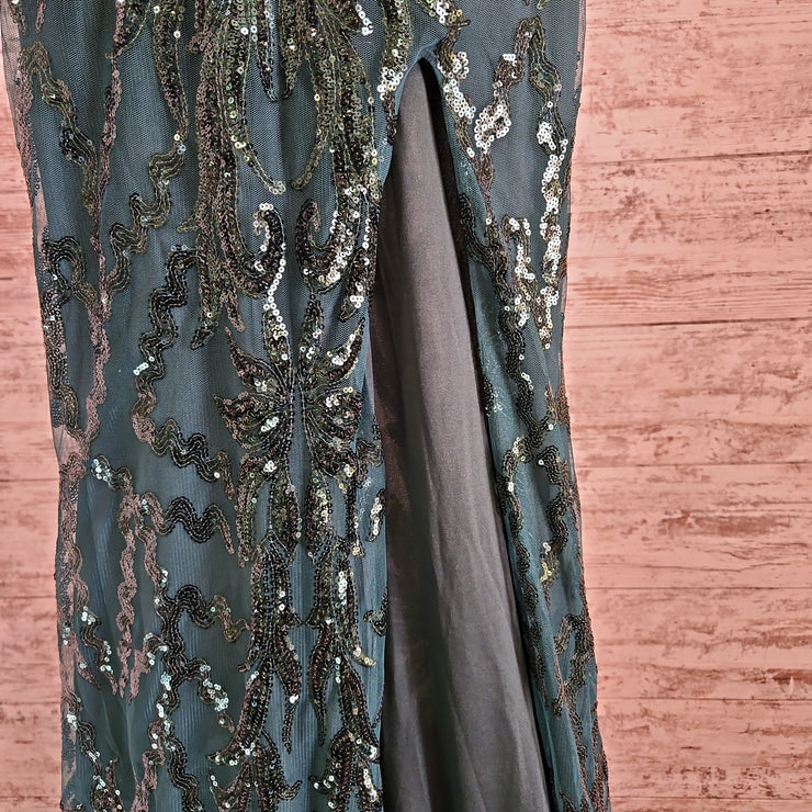 GREEN SPARKLY LONG DRESS
