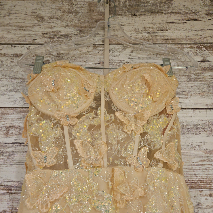 YELLOW SPARKLY A LINE GOWN