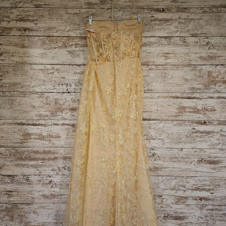 YELLOW SPARKLY A LINE GOWN