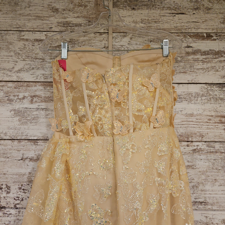 YELLOW SPARKLY A LINE GOWN