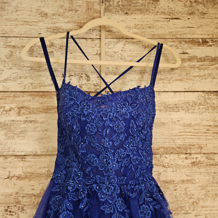 ROYAL BLUE/FLORAL A LINE GOWN