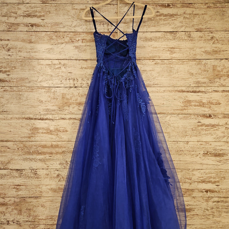 ROYAL BLUE/FLORAL A LINE GOWN