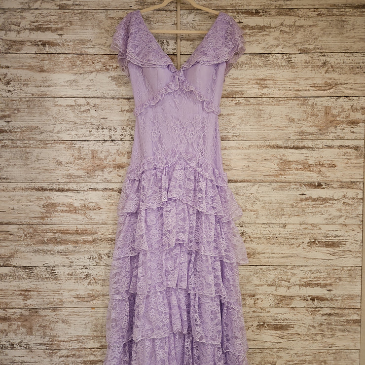 LAVENDER TIERED RUFFLED GOWN