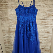 ROYAL BLUE/FLORAL A LINE GOWN