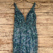BLUE/FEATHER SPARKLY LONG DRES