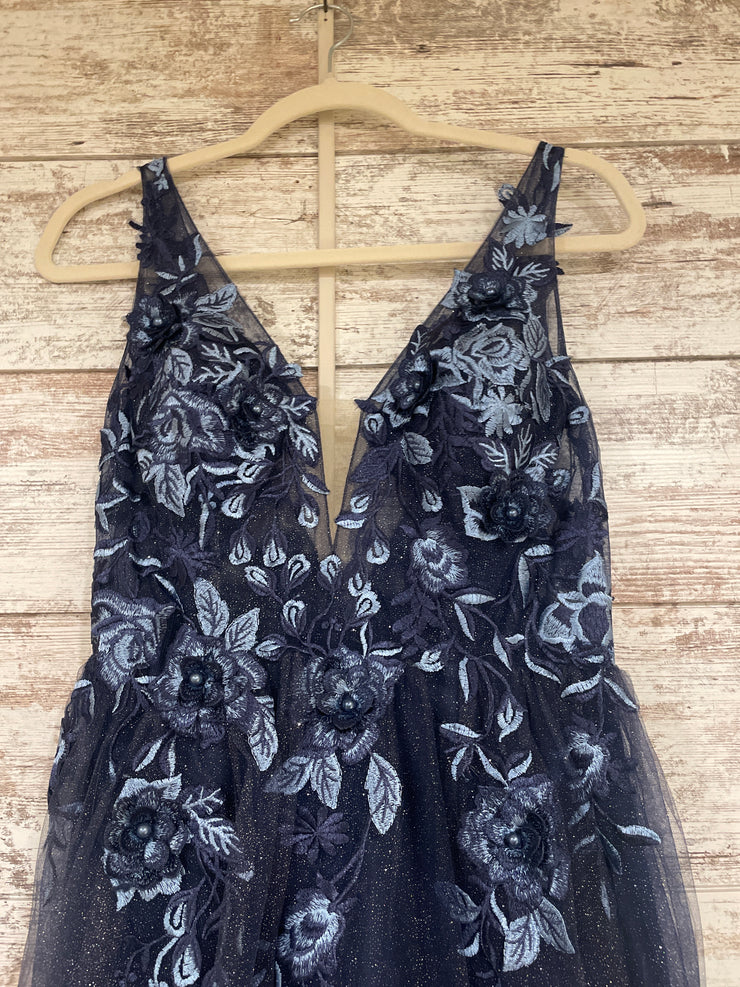 NAVY/FLORAL A LINE GOWN (NEW)
