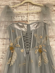 GRAY/GOLD FLORAL A LINE GOWN