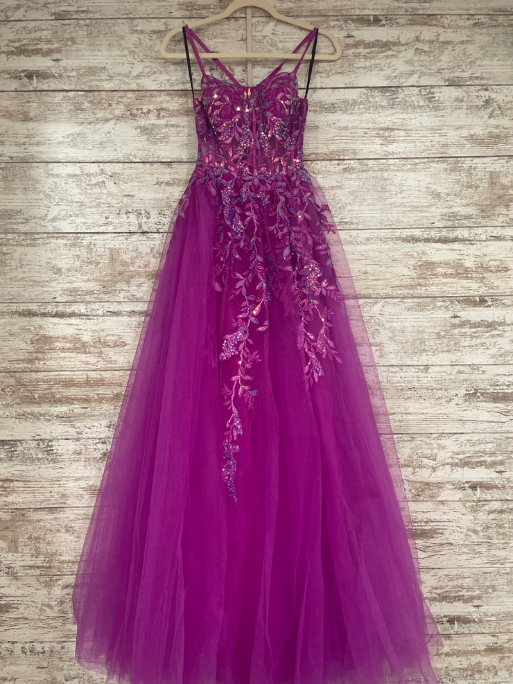 PURPLE/FLORAL A LINE GOWN -NEW