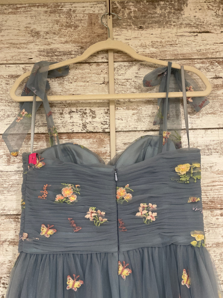 BLUE/FLORAL A LINE GOWN